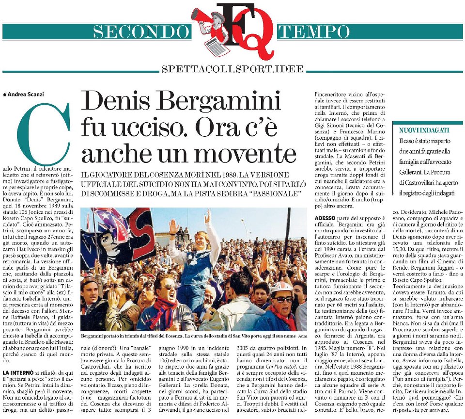 Caso Bergamini, il movente è passionale. Il reportage del Fatto Quotidiano