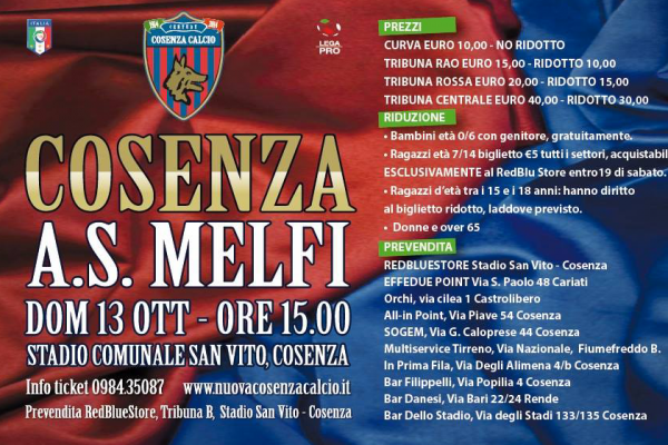 Il Cosenza capolista aspetta i suoi tifosi al San Vito. Prevendita attiva al RedBlue Store e nei punti vendita esterni