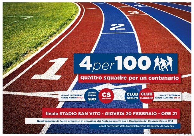 Quattro squadre per un Centenario: da giovedì il quadrangolare del Comune che vedrà protagonisti Ultrà, Cosenza nel Cuore, Club Gesuiti e Club Merenda