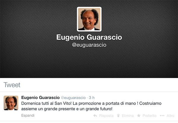 Il presidente Guarascio su Twitter:  “Domenica tutti al San Vito!