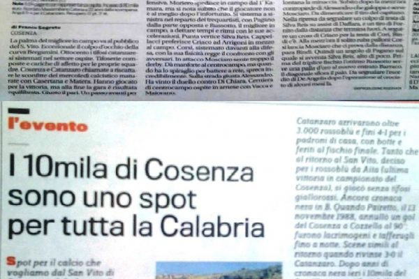 I giornali nazionali esaltano il colpo d’occhio nel derby al “San Vito”