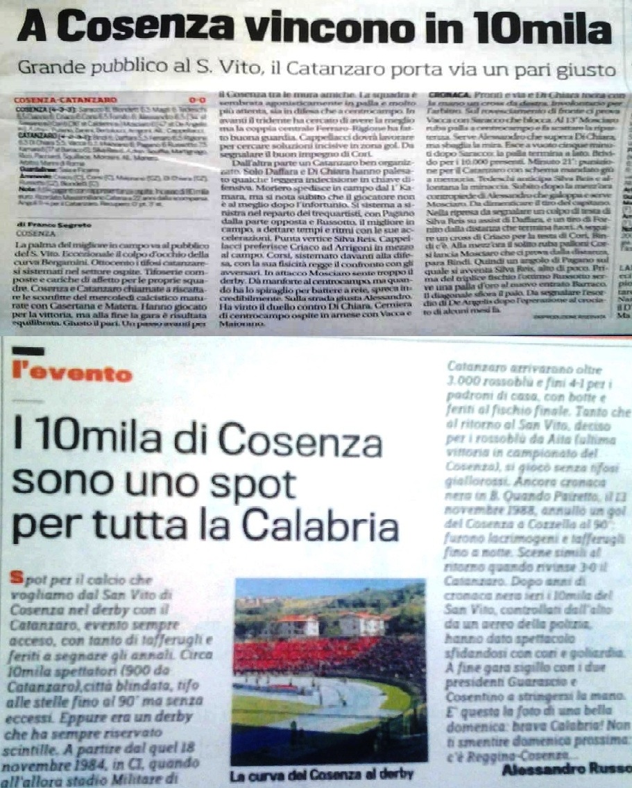 I giornali nazionali esaltano il colpo d’occhio nel derby al “San Vito”