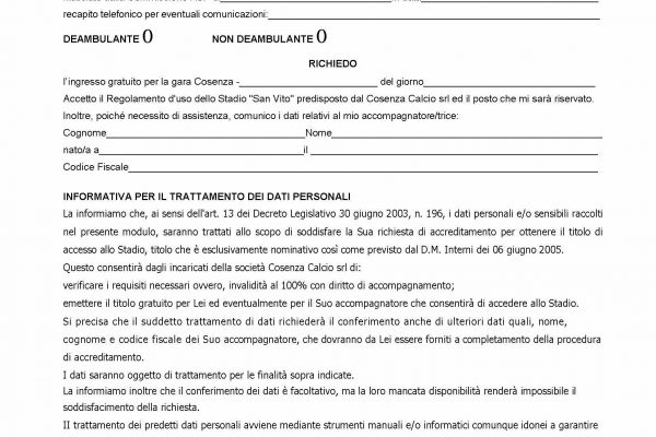 Richiesta accredito per diversamente abili