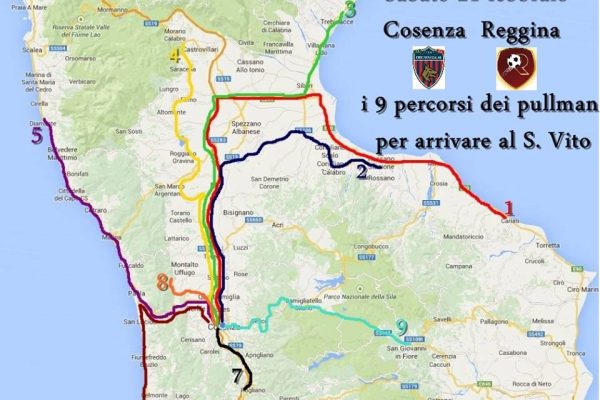 Derby Cosenza-Reggina: i percorsi dei pullman per i tifosi della provincia