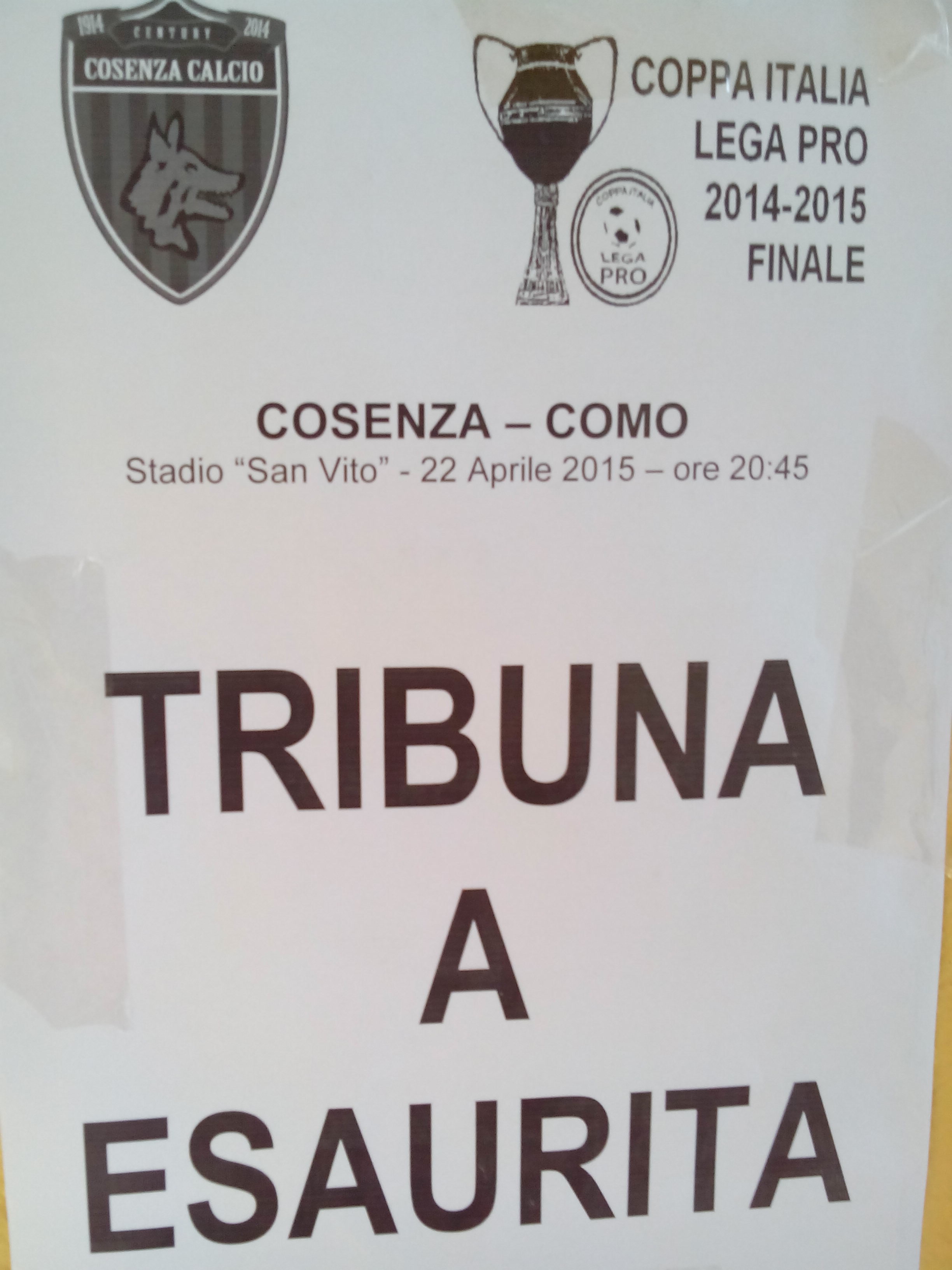 Finale Coppa Italia: Tribuna A esaurita, aperto il settore di Tribuna B scoperta