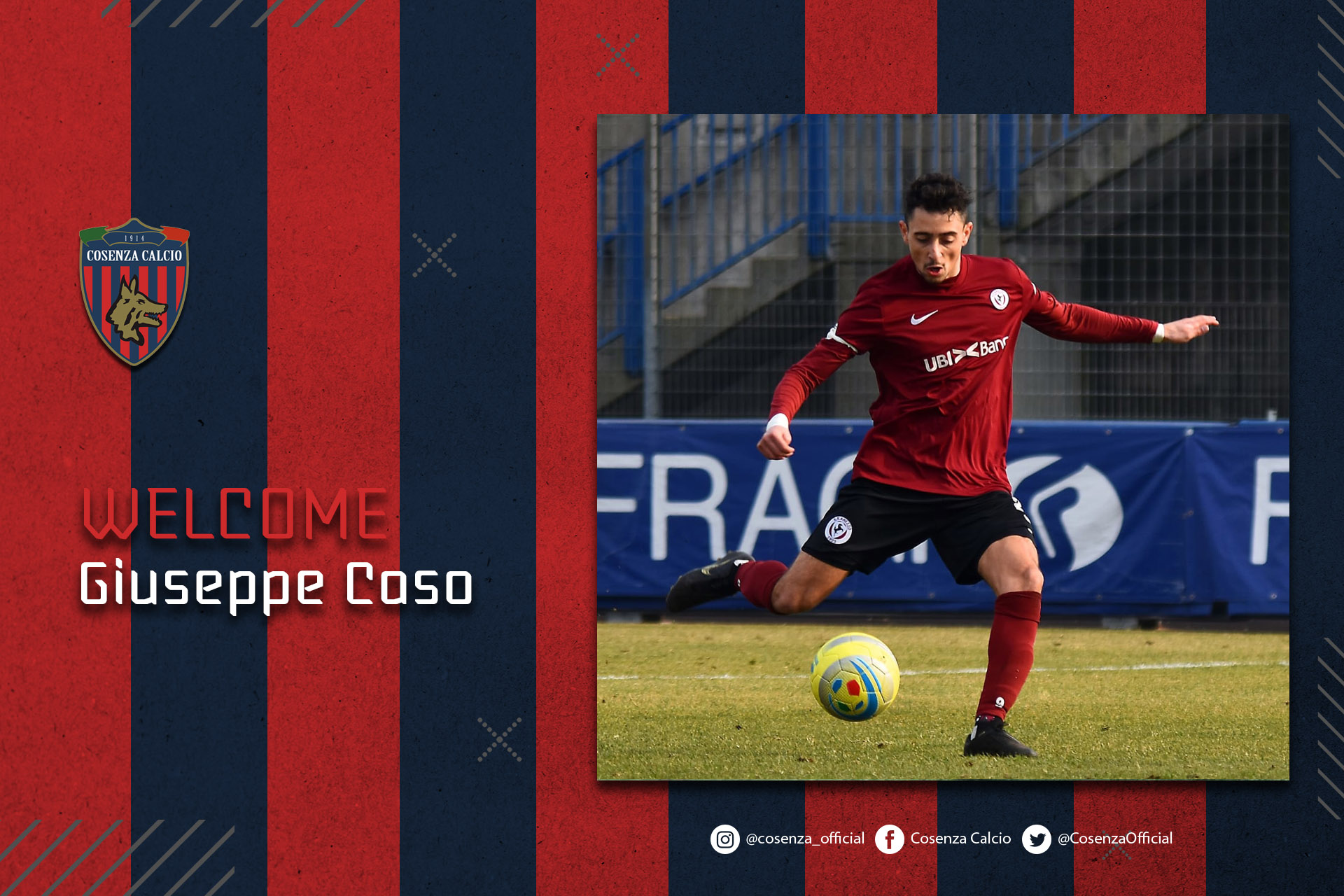 L’attaccante Giuseppe Caso in rossoblù