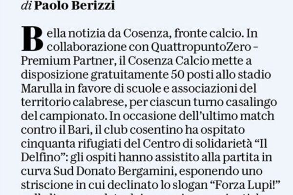 L’iniziativa di solidarietà del Marulla su Repubblica