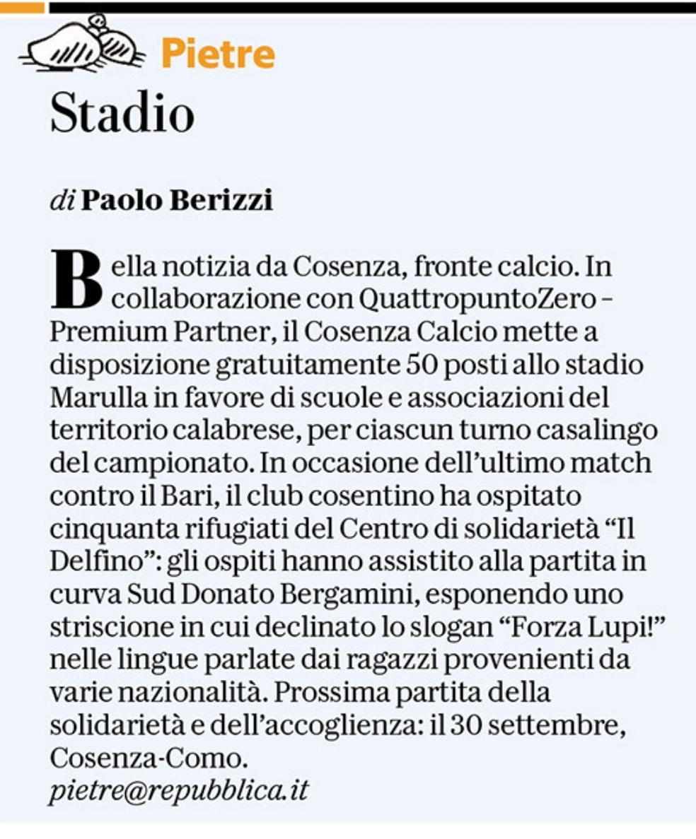L’iniziativa di solidarietà del Marulla su Repubblica
