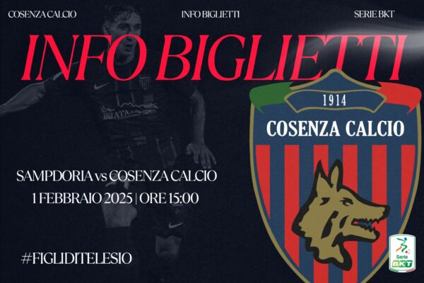 🔴🔵 Sampdoria – Cosenza. Info biglietteria ospite.