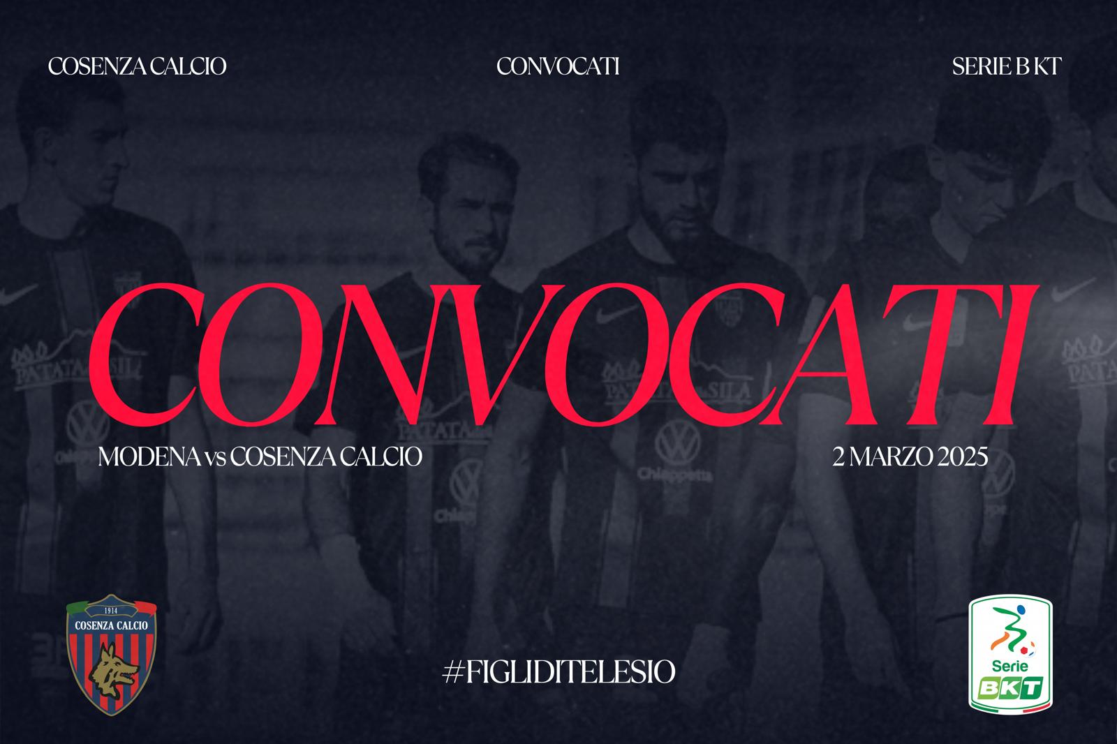 🔴🔵 I convocati per Modena – Cosenza